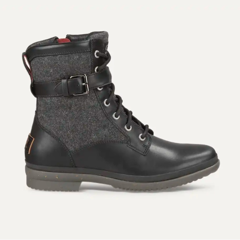 UGG Kesey Black and Gray Lace-Up Boots women’s 9.5 Vintage Combat Look - Picture 5 of 8